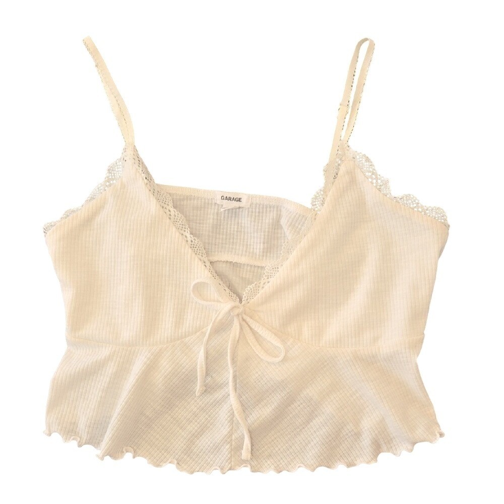 Garage Cropped Cami Tank Top Cream Festival Soft Girl Feminine Coquette Medium